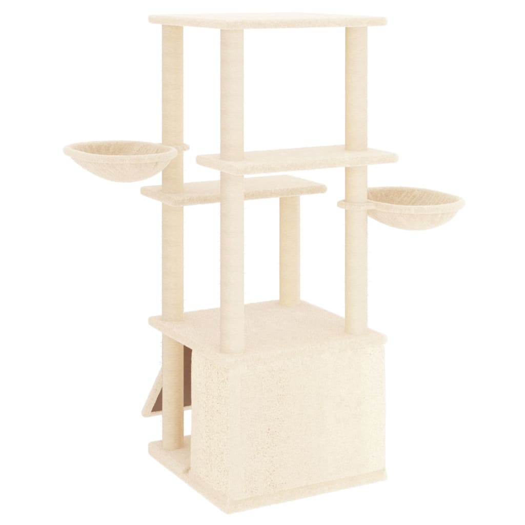 Krémszínű macskabútor szizál kaparófákkal 133 cm 5