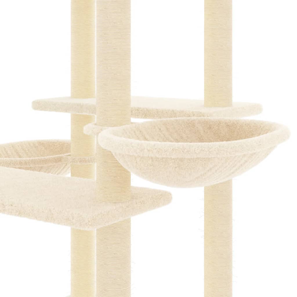 Krémszínű macskabútor szizál kaparófákkal 133 cm 6