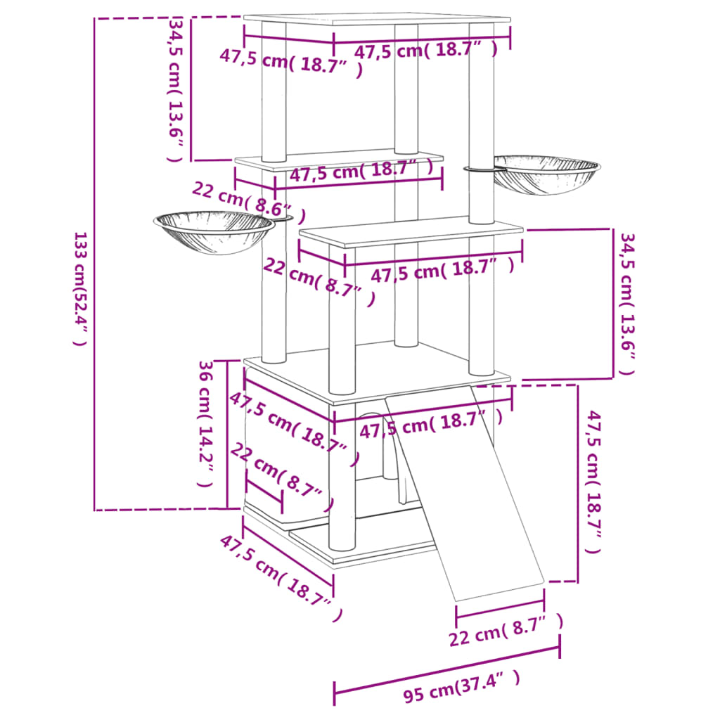 Krémszínű macskabútor szizál kaparófákkal 133 cm 8