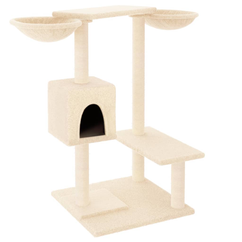 Krémszínű macskabútor szizál kaparófákkal 82 cm 2