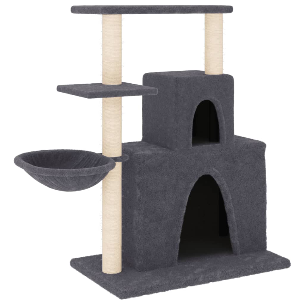 Sötétszürke macskabútor szizál kaparófákkal 83 cm 2