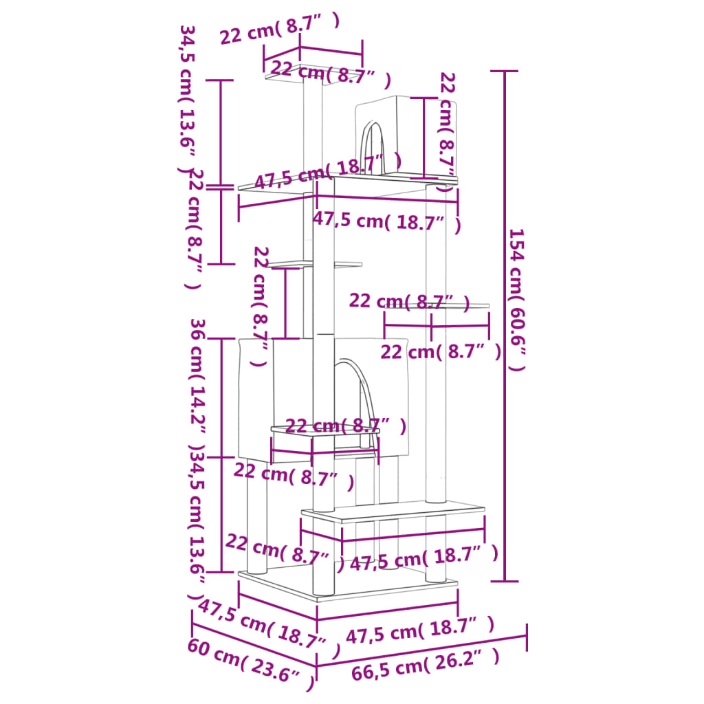 Sötétszürke macskabútor szizál kaparóoszlopokkal 154 cm 7
