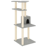Világosszürke macskabútor szizál kaparófákkal 123 cm 2