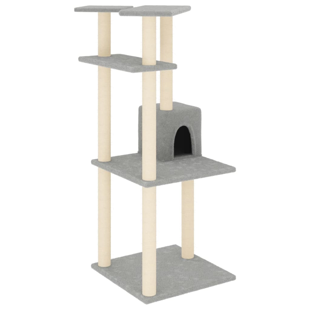 Világosszürke macskabútor szizál kaparófákkal 123 cm 2