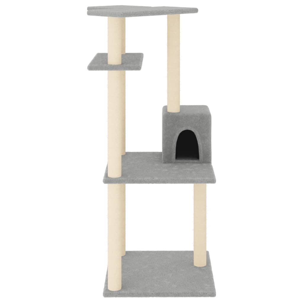 Világosszürke macskabútor szizál kaparófákkal 123 cm 3