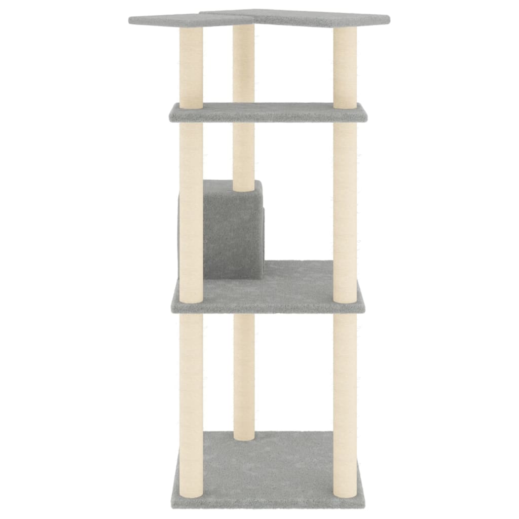 Világosszürke macskabútor szizál kaparófákkal 123 cm 4