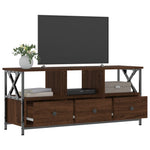 Barna tölgyszínű szerelt fa és vas TV-szekrény 102x33x45 cm 8