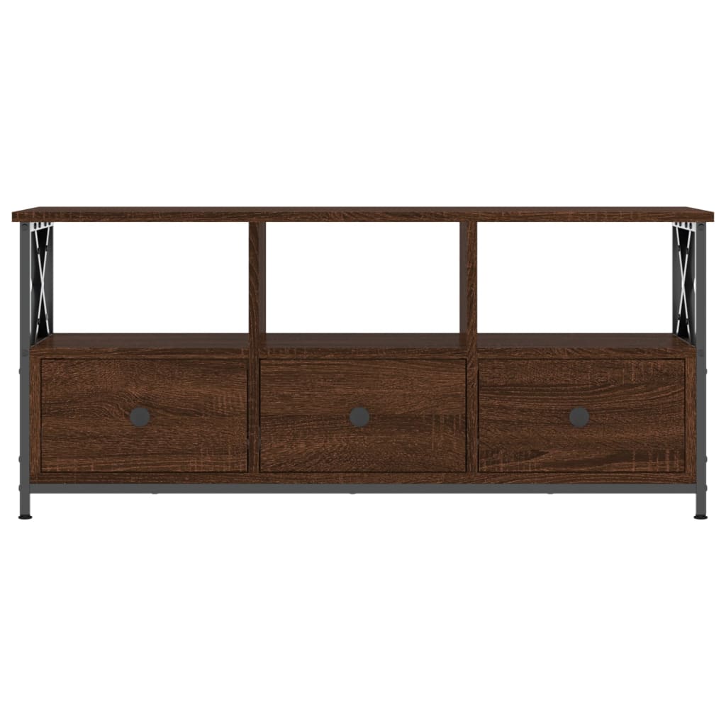 Barna tölgyszínű szerelt fa és vas TV-szekrény 102x33x45 cm 3
