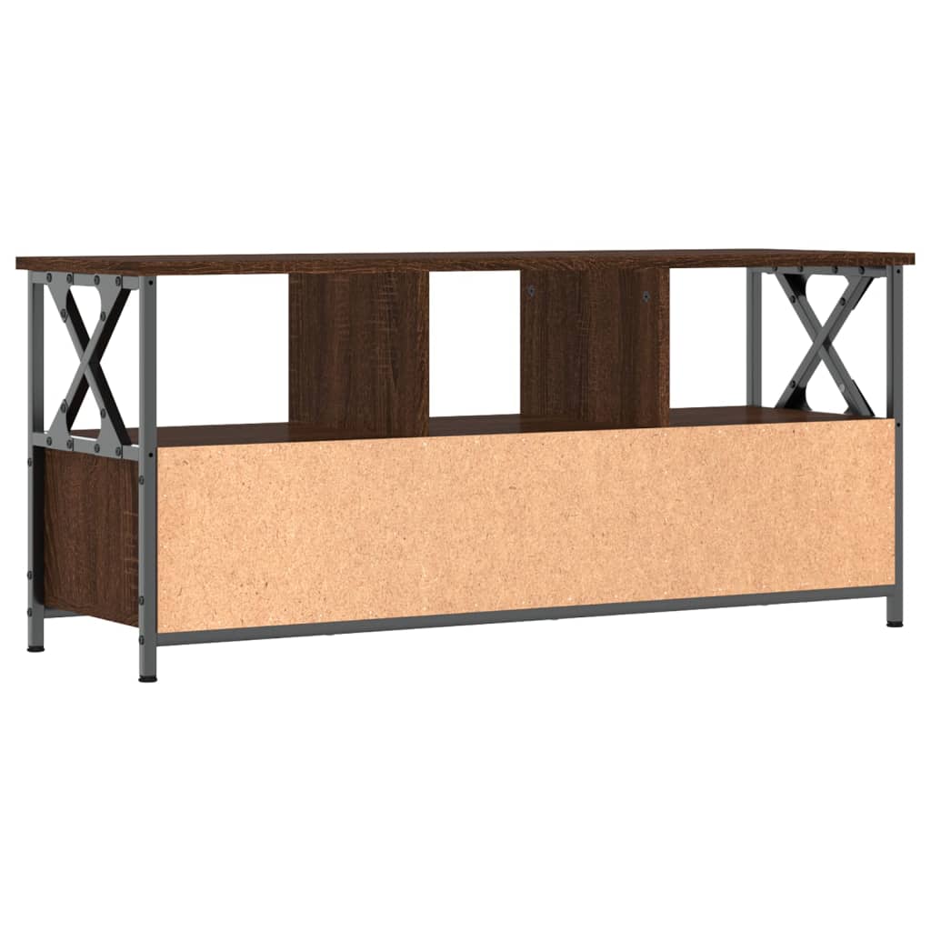 Barna tölgyszínű szerelt fa és vas TV-szekrény 102x33x45 cm 5