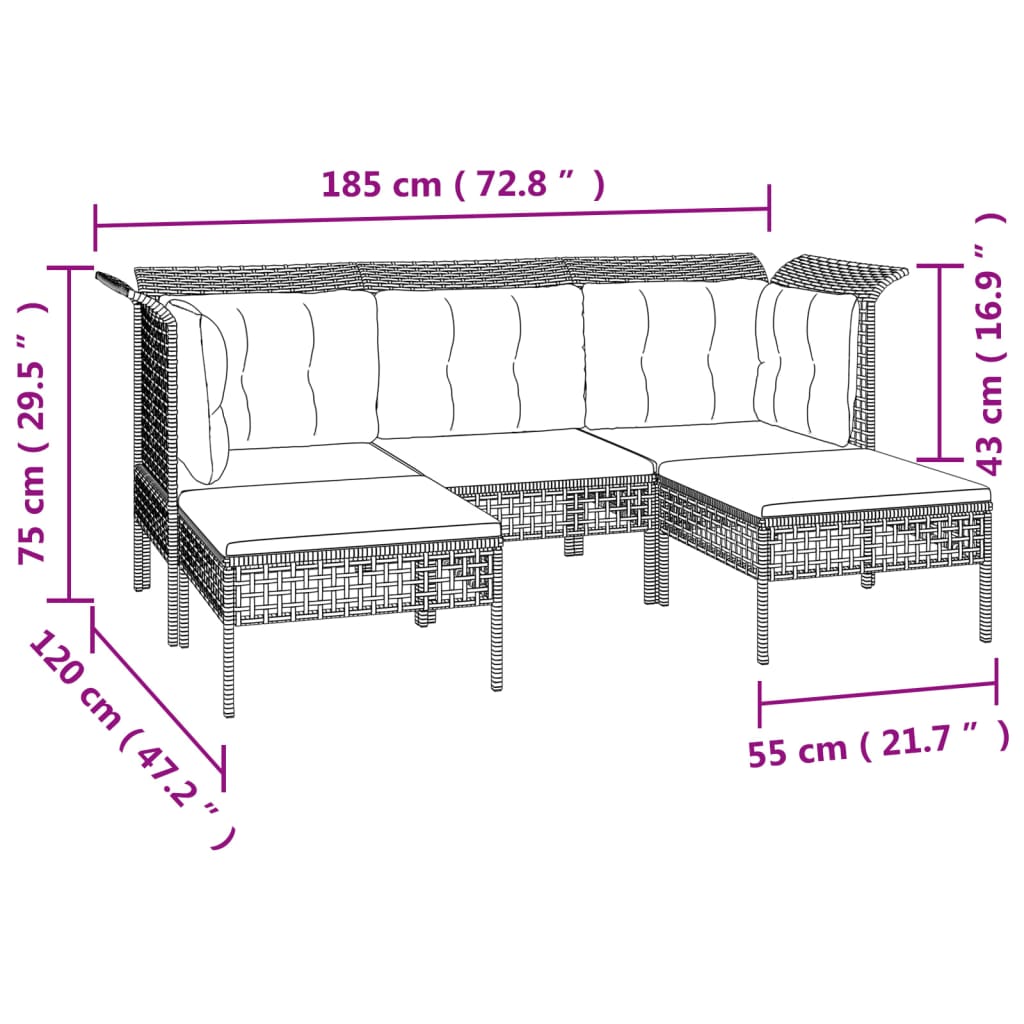 5 részes szürke polyrattan kerti ülőgarnitúra párnákkal 8