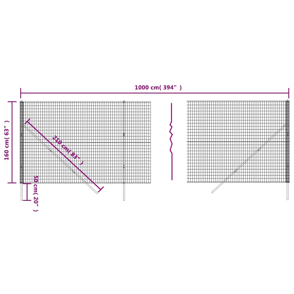 Antracitszürke horganyzott acél dróthálós kerítés 1,6x10 m 5