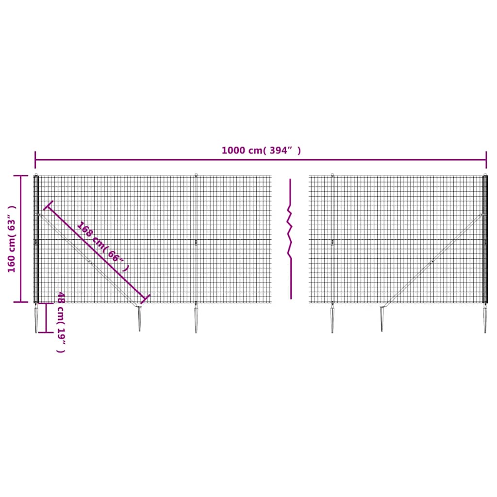 Antracitszürke dróthálós kerítés cövekekkel 1,6x10 m 6
