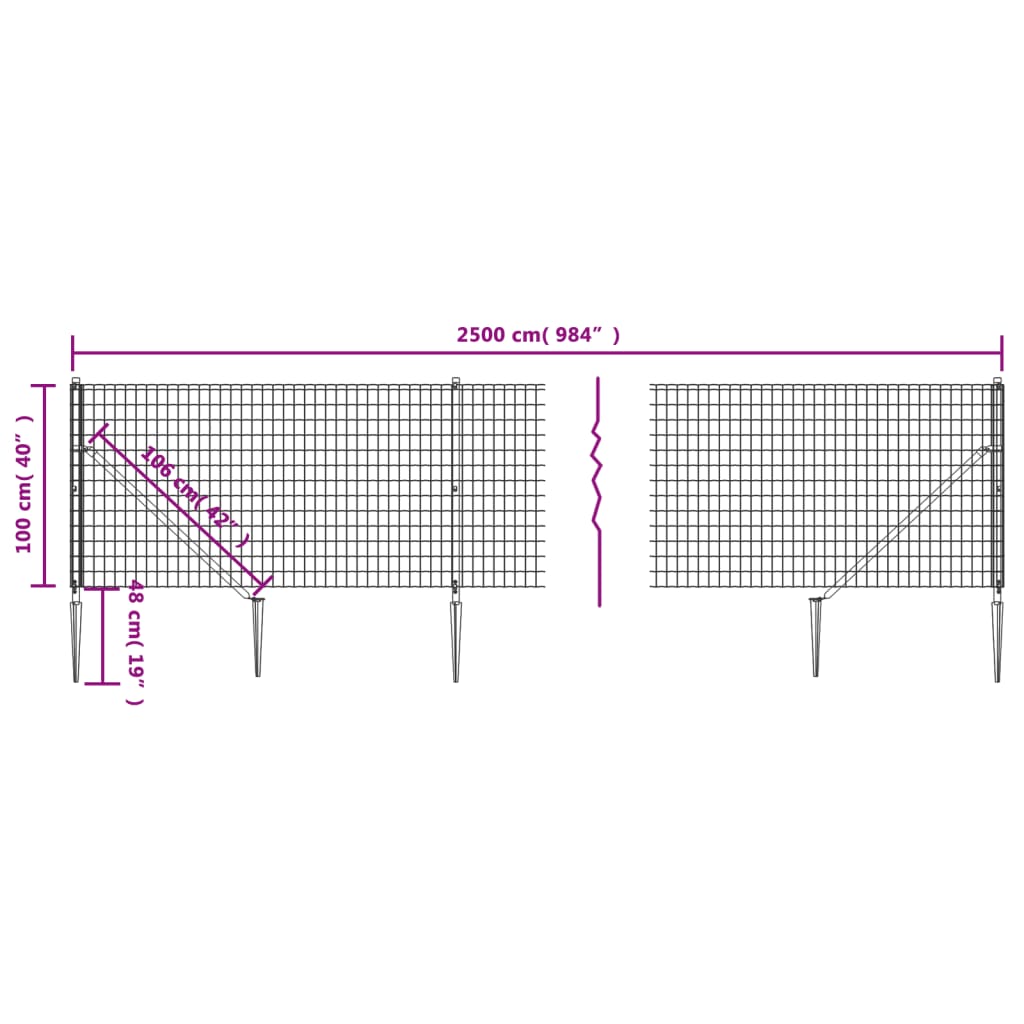 Antracitszürke dróthálós kerítés cövekekkel 1x25 m 5