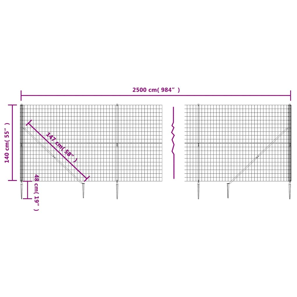 Antracitszürke dróthálós kerítés cövekekkel 1,4x25 m 6
