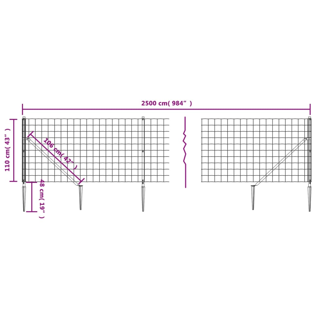 Antracitszürke dróthálós kerítés cövekekkel 1,1x25 m 5