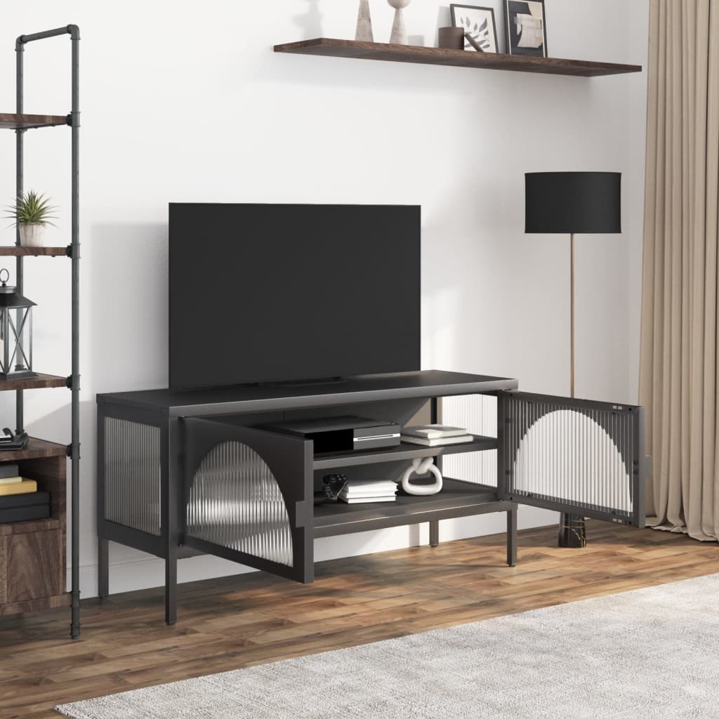 Fekete üveg és acél TV-szekrény 105 x 35 x 50 cm 3