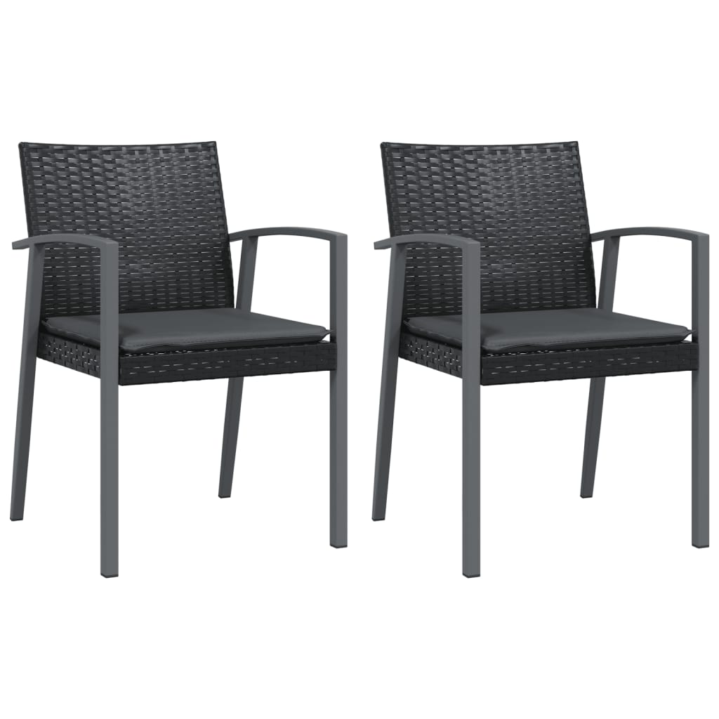 2 db fekete polyrattan kerti szék párnával 56,5 x 57 x 83 cm 2