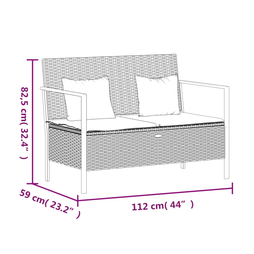 2 személyes barna polyrattan kerti kanapé párnával 9