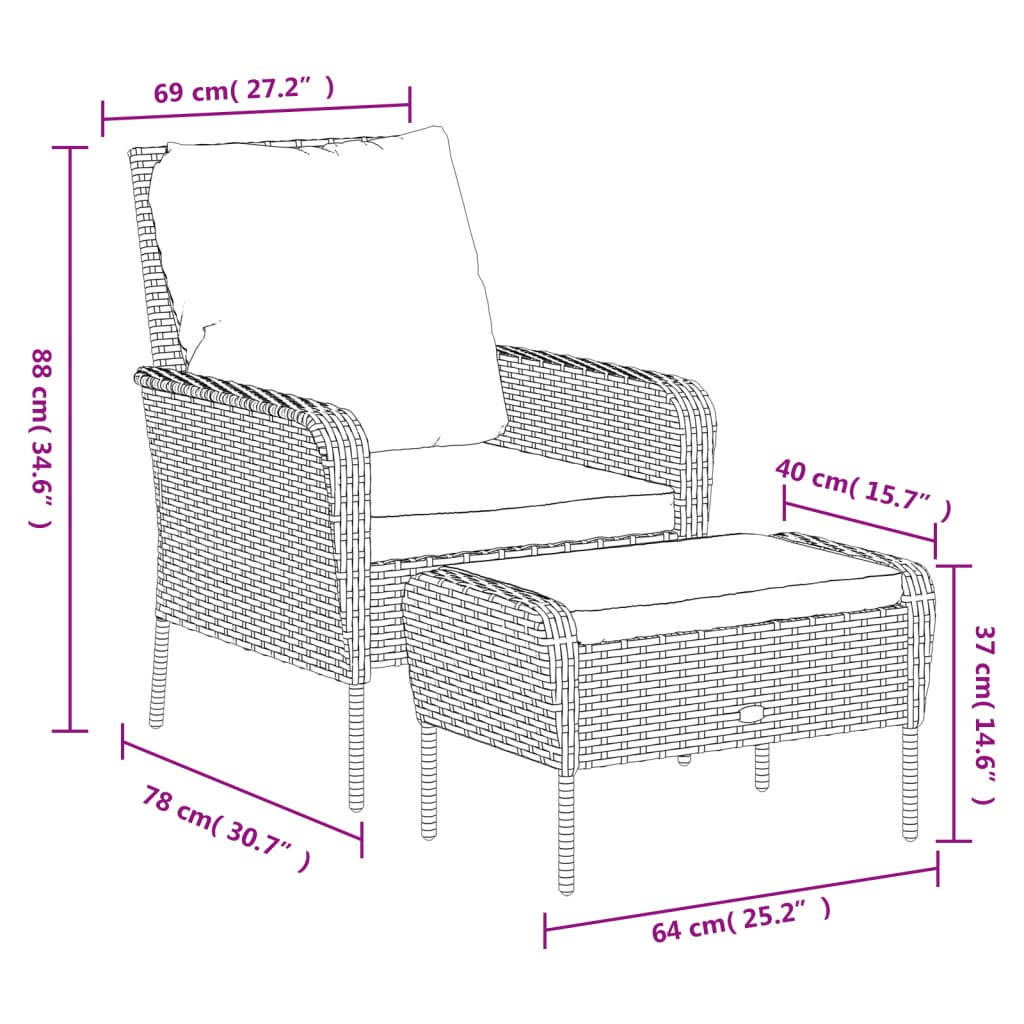 Szürke polyrattan kerti szék lábtartóval 11