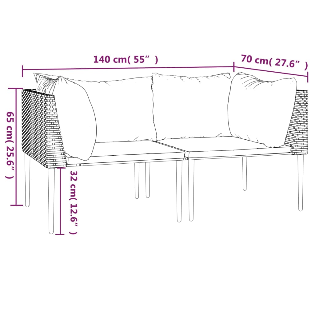 2 db szürke polyrattan kerti sarokkanapé párnával 7