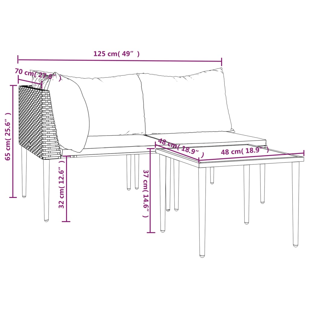 3 részes szürke polyrattan kerti ülőgarnitúra párnákkal 11