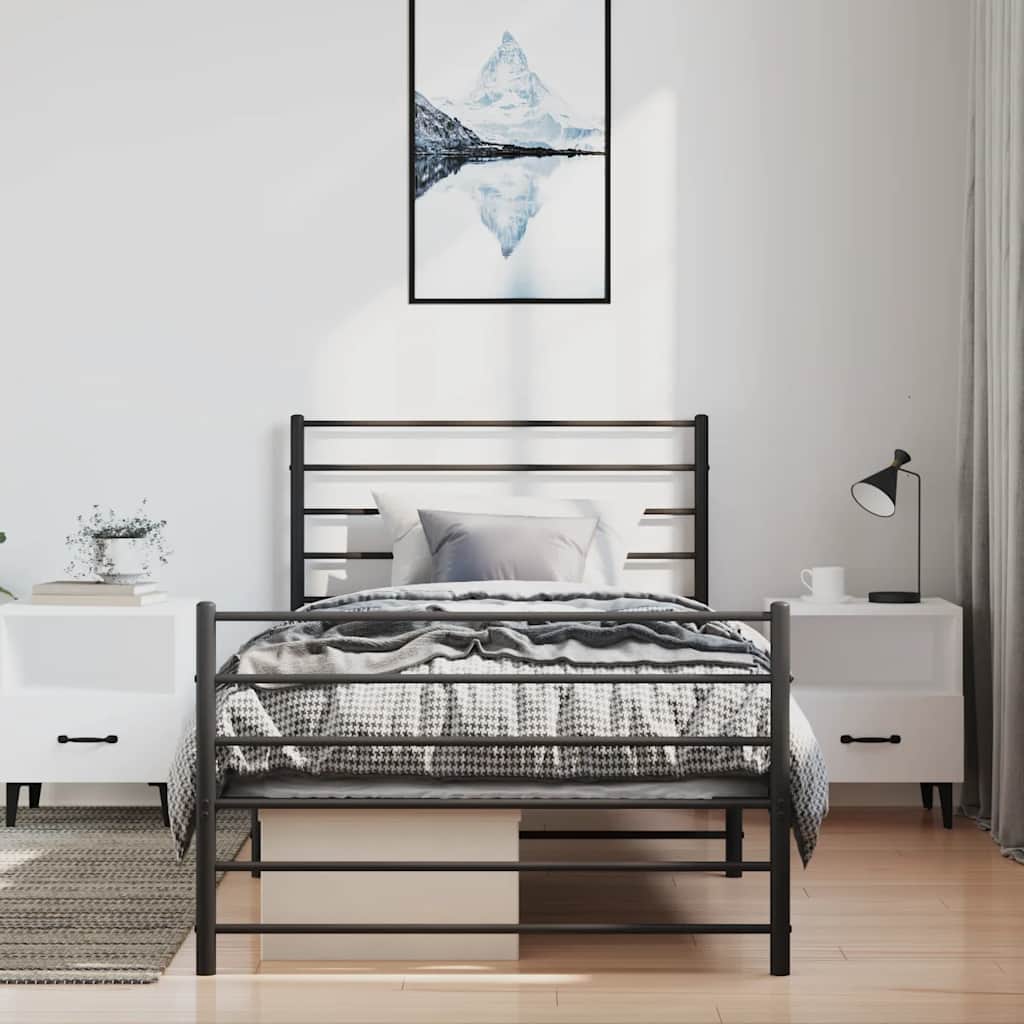 Fekete fém ágykeret fej- és lábtámlával 100 x 190 cm 3