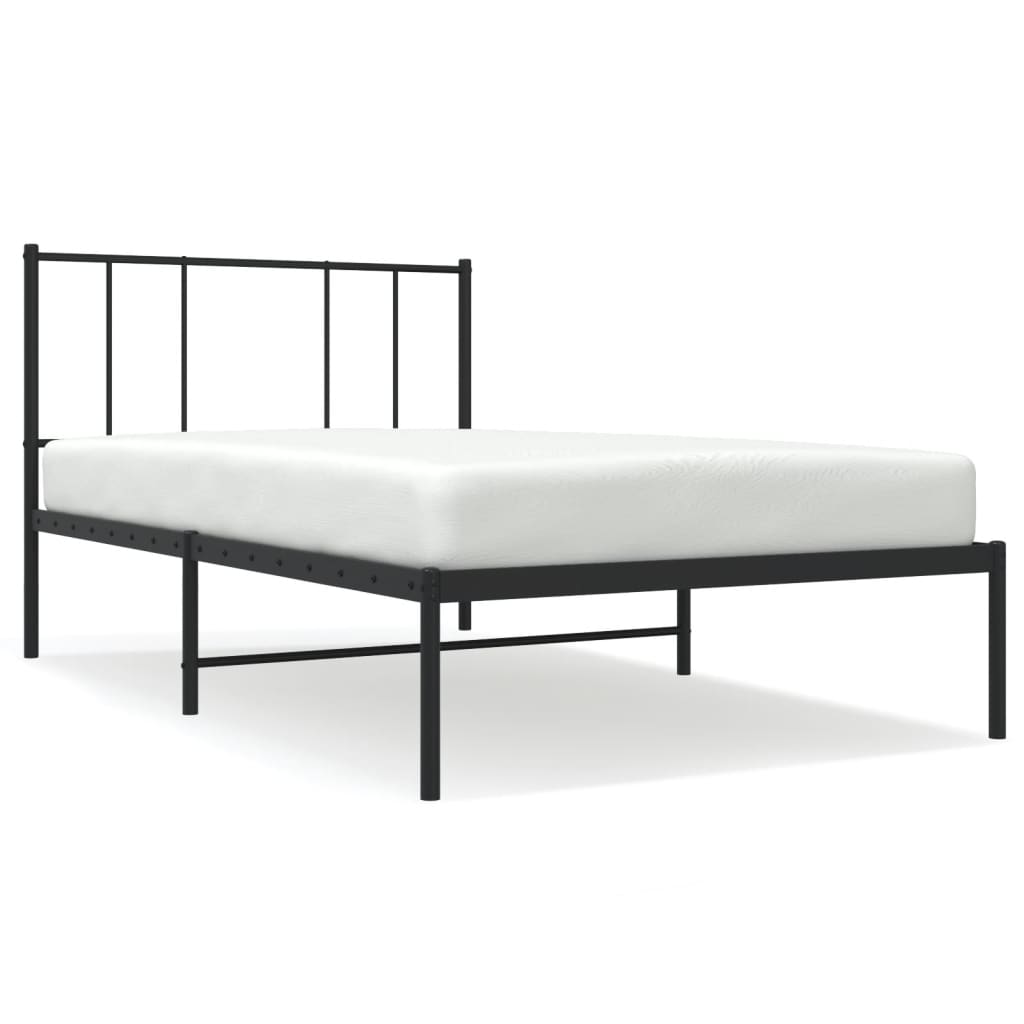 Fekete fém ágykeret fejtámlával 90 x 200 cm 2