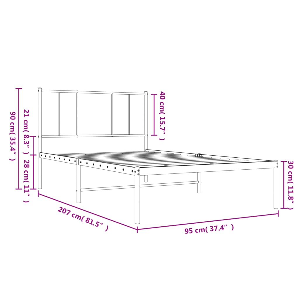 Fekete fém ágykeret fejtámlával 90 x 200 cm 10