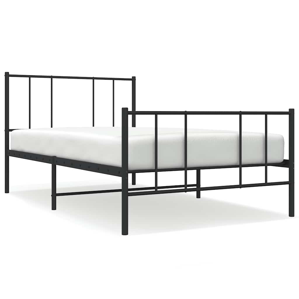 Fekete fém ágykeret fej- és lábtámlával 90 x 190 cm 2