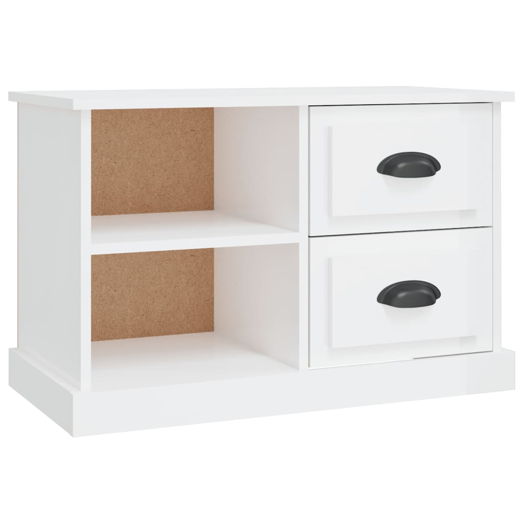 Magasfényű fehér szerelt fa TV-szekrény 73 x 35,5 x 47,5 cm 2