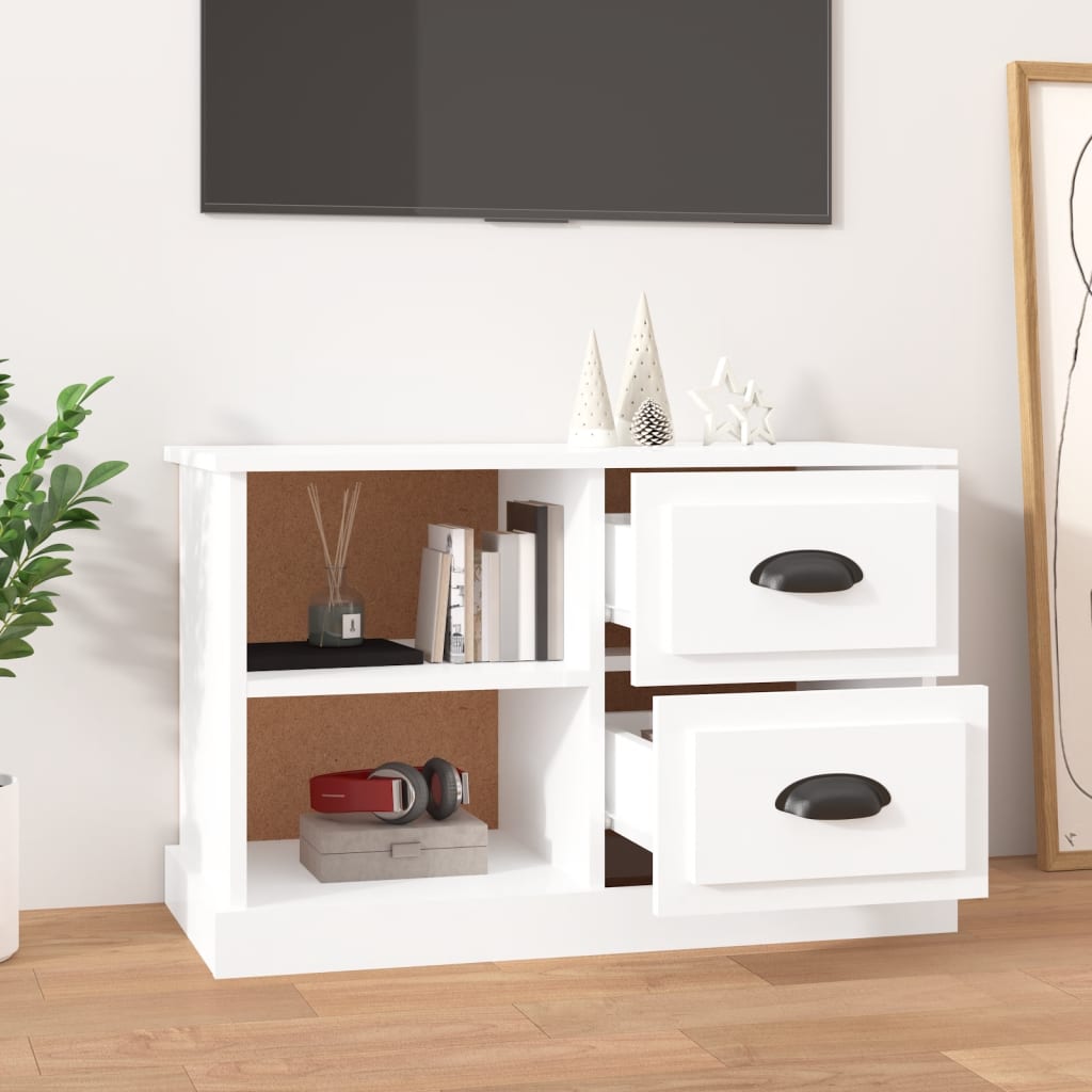 Magasfényű fehér szerelt fa TV-szekrény 73 x 35,5 x 47,5 cm 3