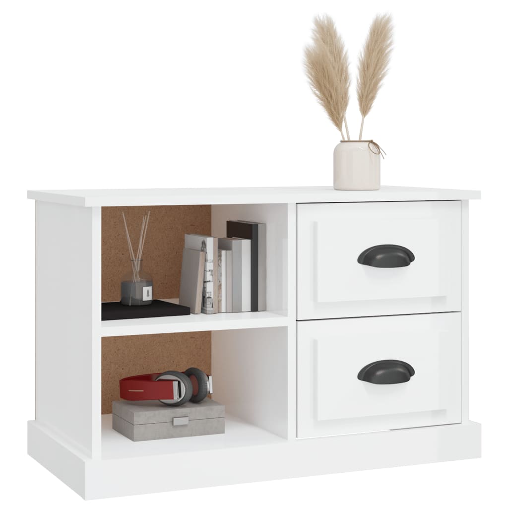 Magasfényű fehér szerelt fa TV-szekrény 73 x 35,5 x 47,5 cm 4