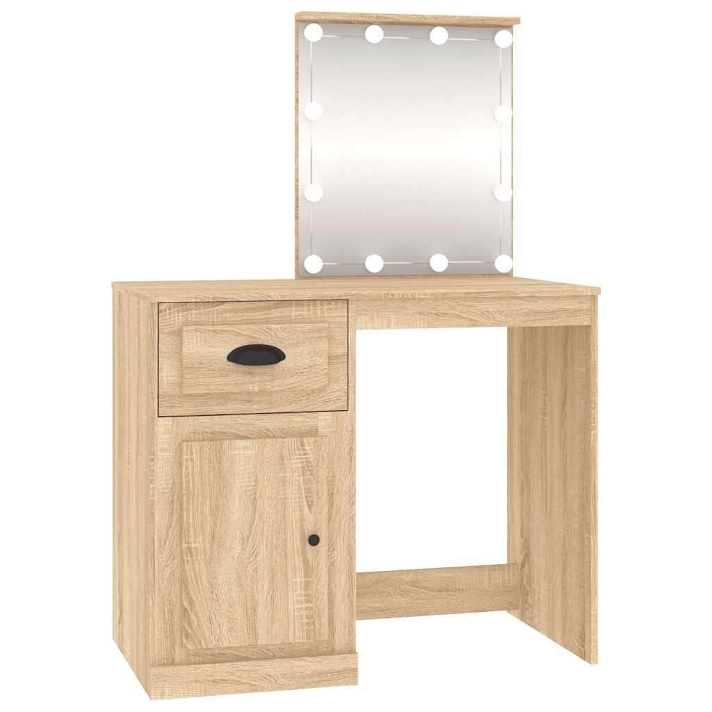 Sonoma tölgy színű LED-es fésülködőasztal 90x50x132,5 cm 2