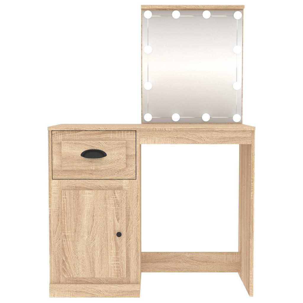 Sonoma tölgy színű LED-es fésülködőasztal 90x50x132,5 cm 9