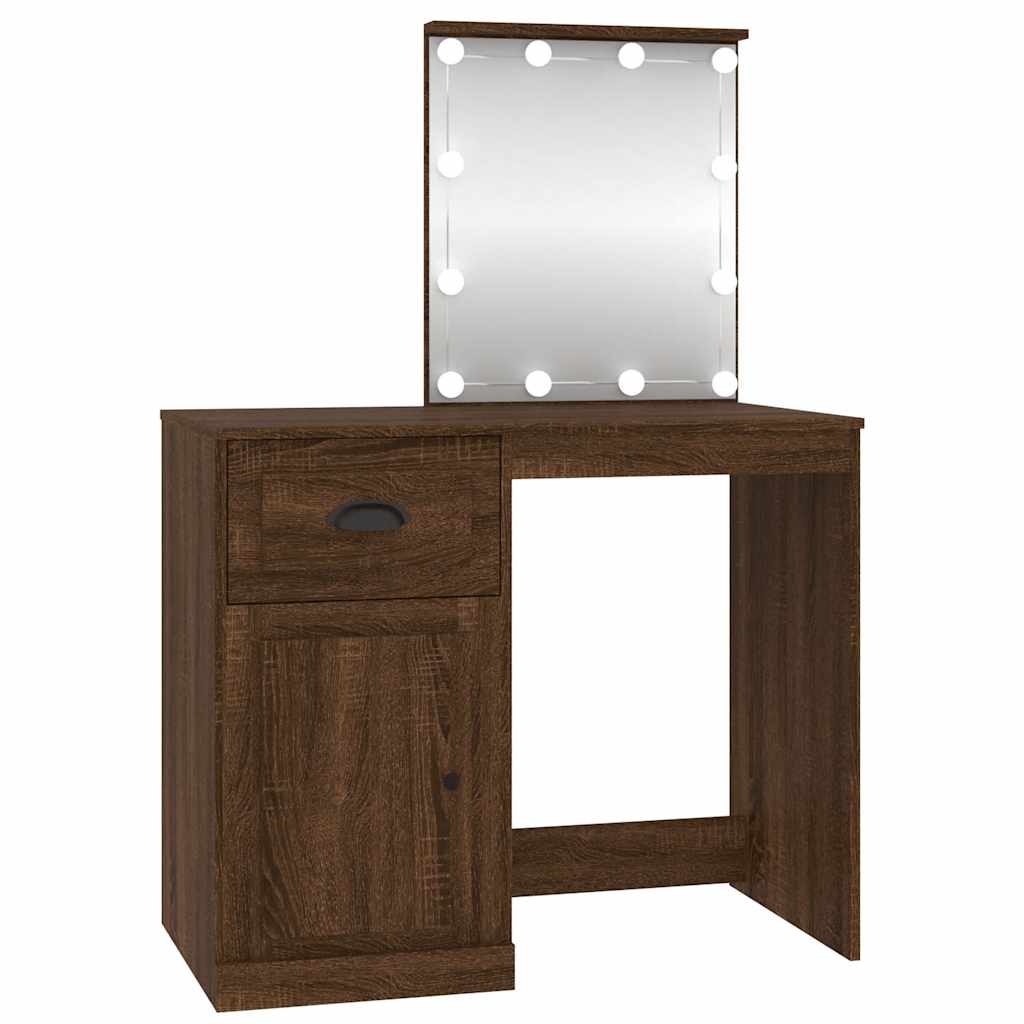 Barna tölgyszínű szerelt fa pipereasztal LED-del 90x50x132,5 cm 2