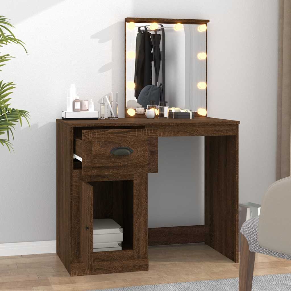 Barna tölgyszínű szerelt fa pipereasztal LED-del 90x50x132,5 cm 3