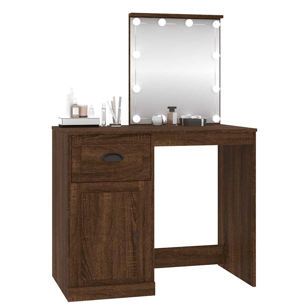 Barna tölgyszínű szerelt fa pipereasztal LED-del 90x50x132,5 cm 4