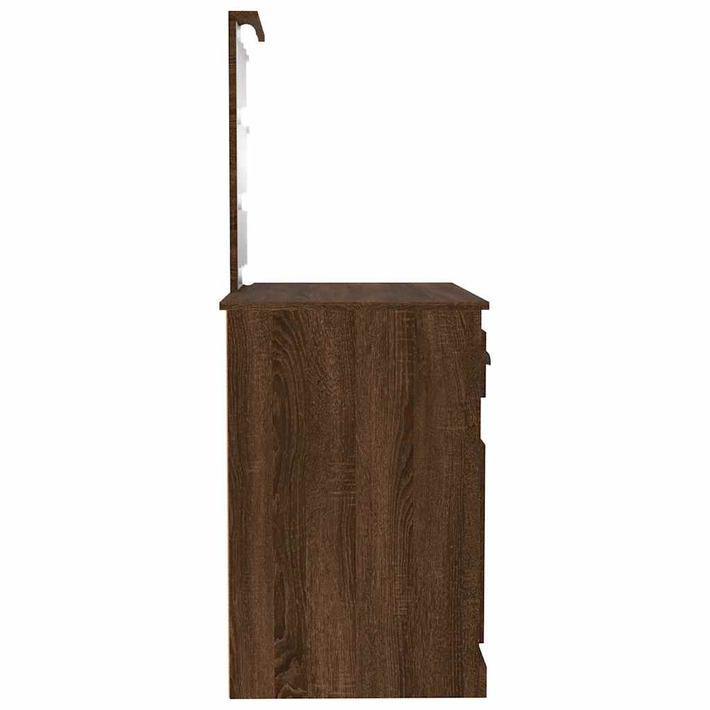 Barna tölgyszínű szerelt fa pipereasztal LED-del 90x50x132,5 cm 8