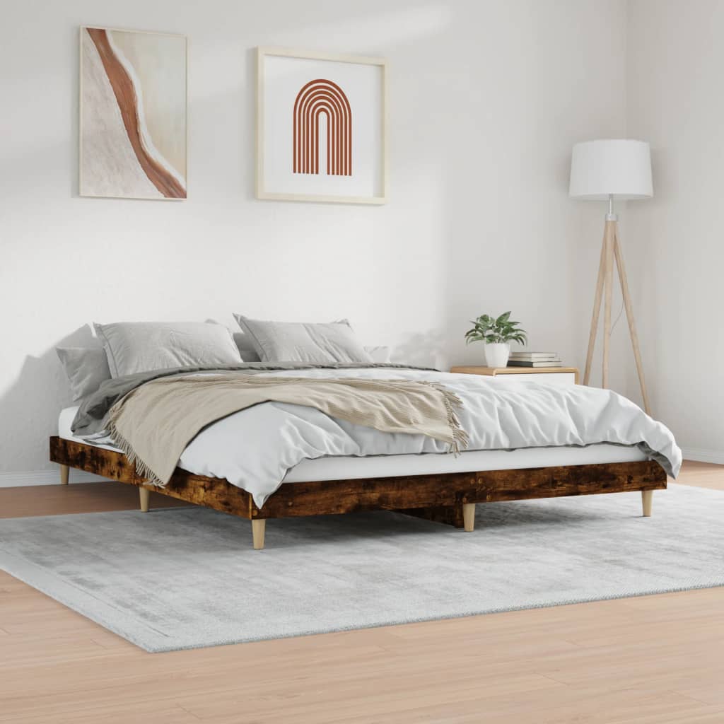Füstös tölgy színű szerelt fa ágykeret matrac nélkül 150x200 cm 4