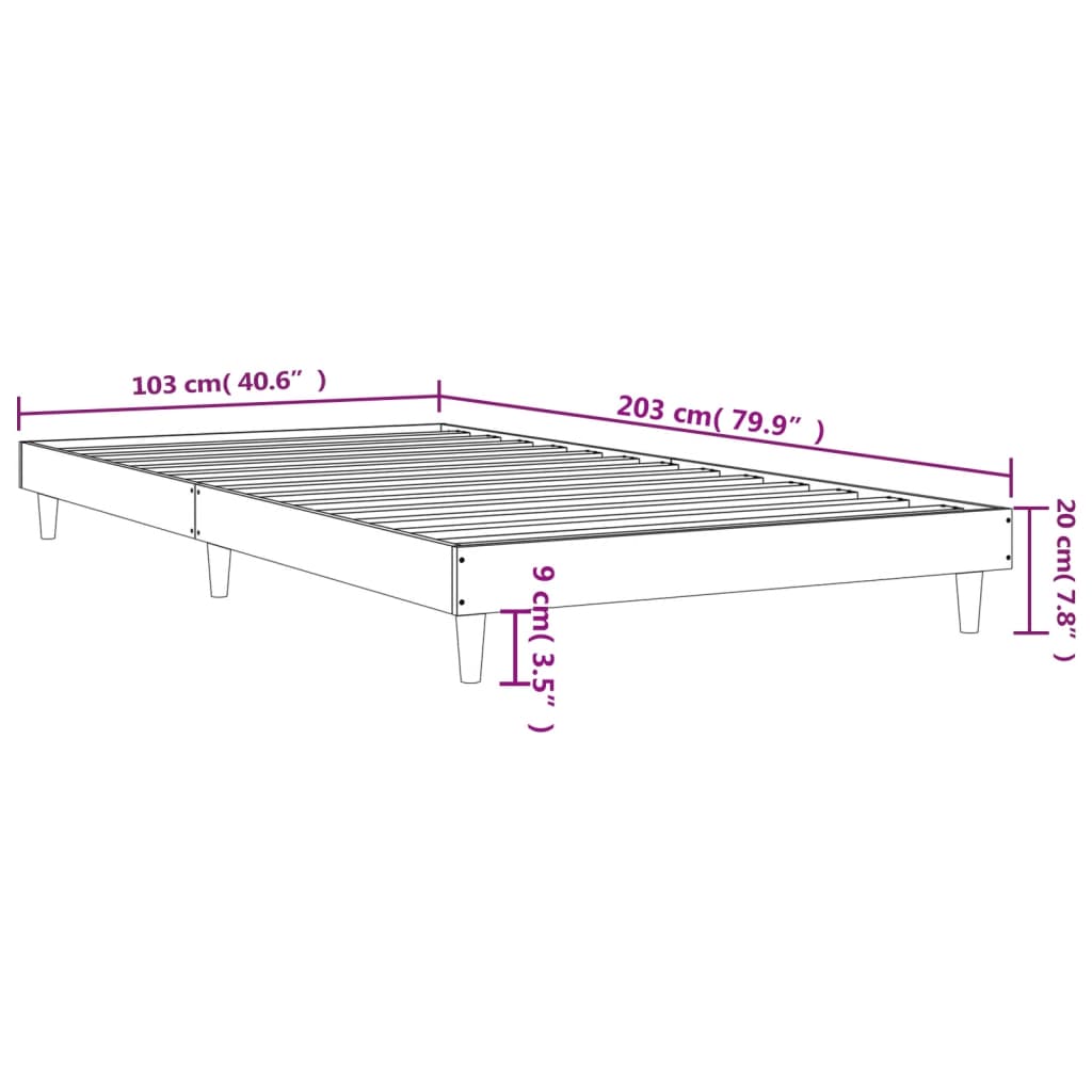 Füstös tölgy színű szerelt fa ágykeret matrac nélkül 100x200 cm 9