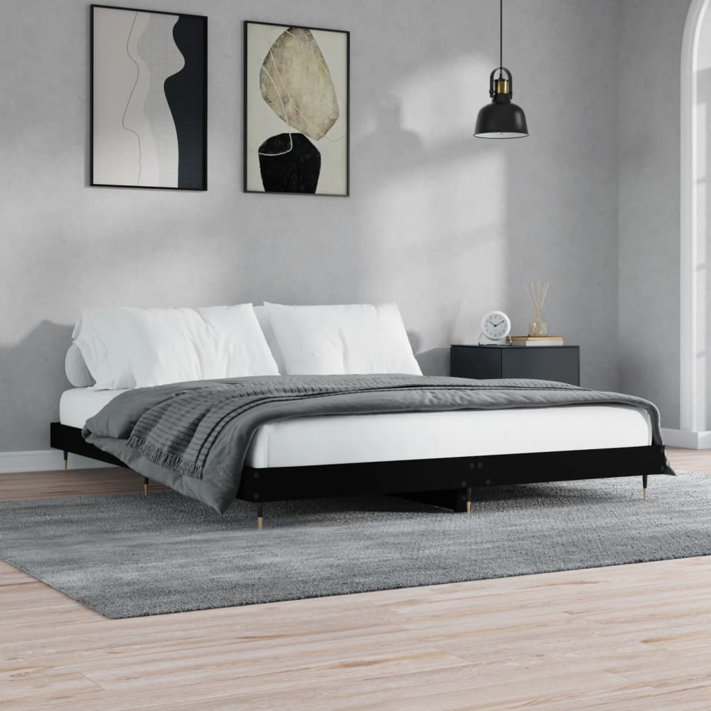 Fekete szerelt fa ágykeret 200 x 200 cm 3