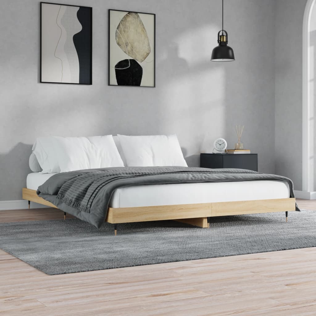 Sonoma tölgyszínű szerelt fa ágykeret matrac nélkül 200x200 cm 3