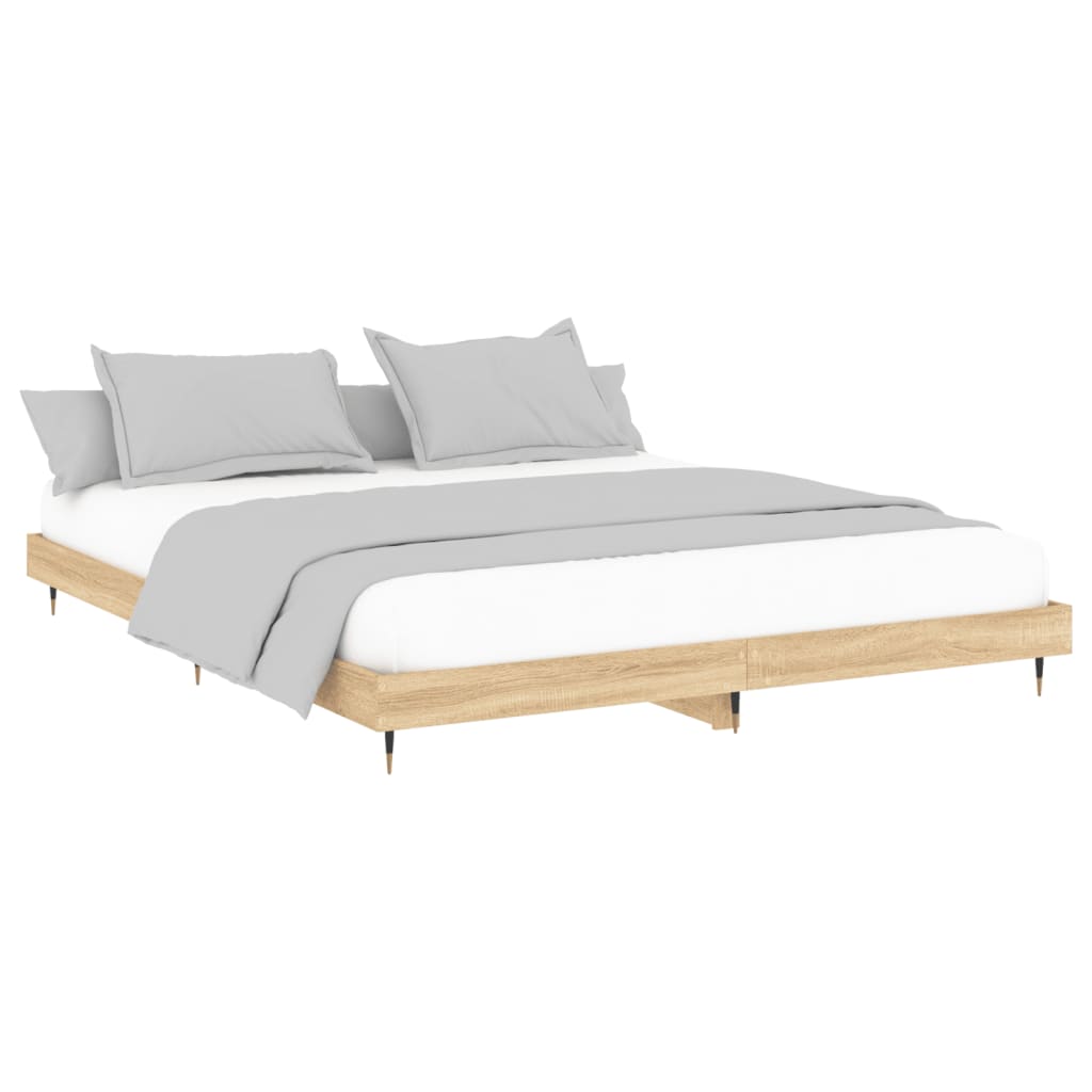Sonoma tölgyszínű szerelt fa ágykeret matrac nélkül 200x200 cm 4