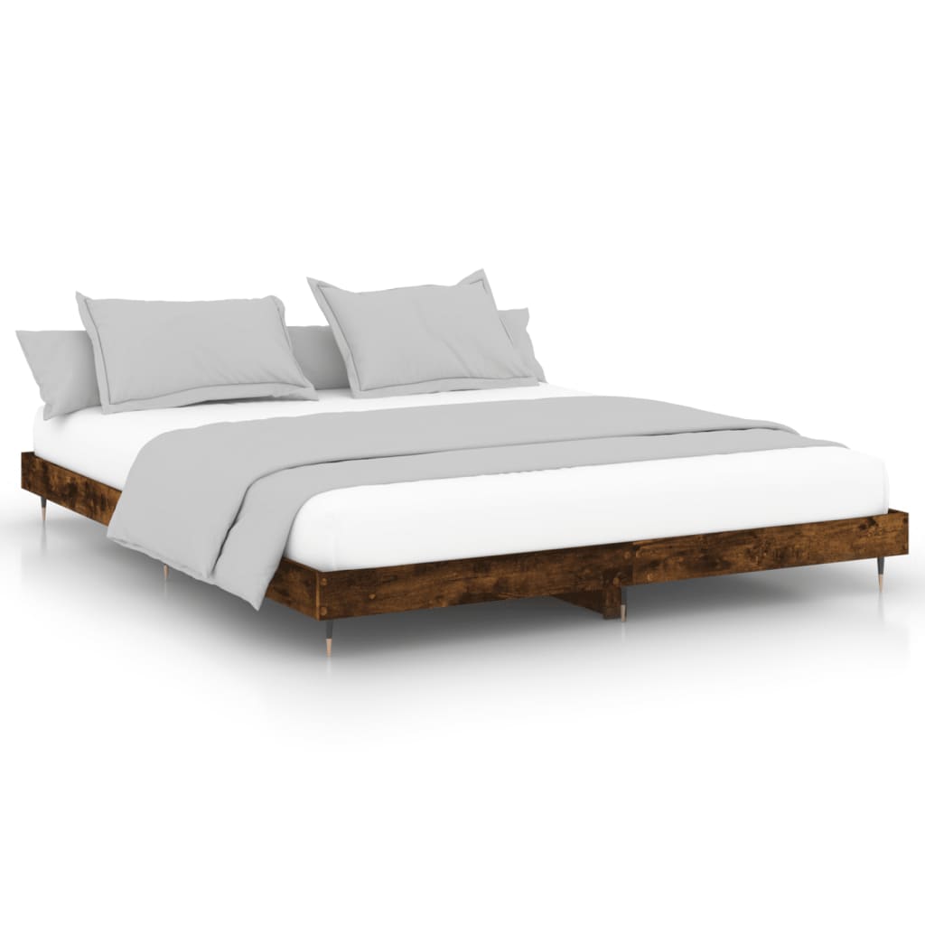 Füstös tölgy színű szerelt fa ágykeret matrac nélkül 200x200 cm 2