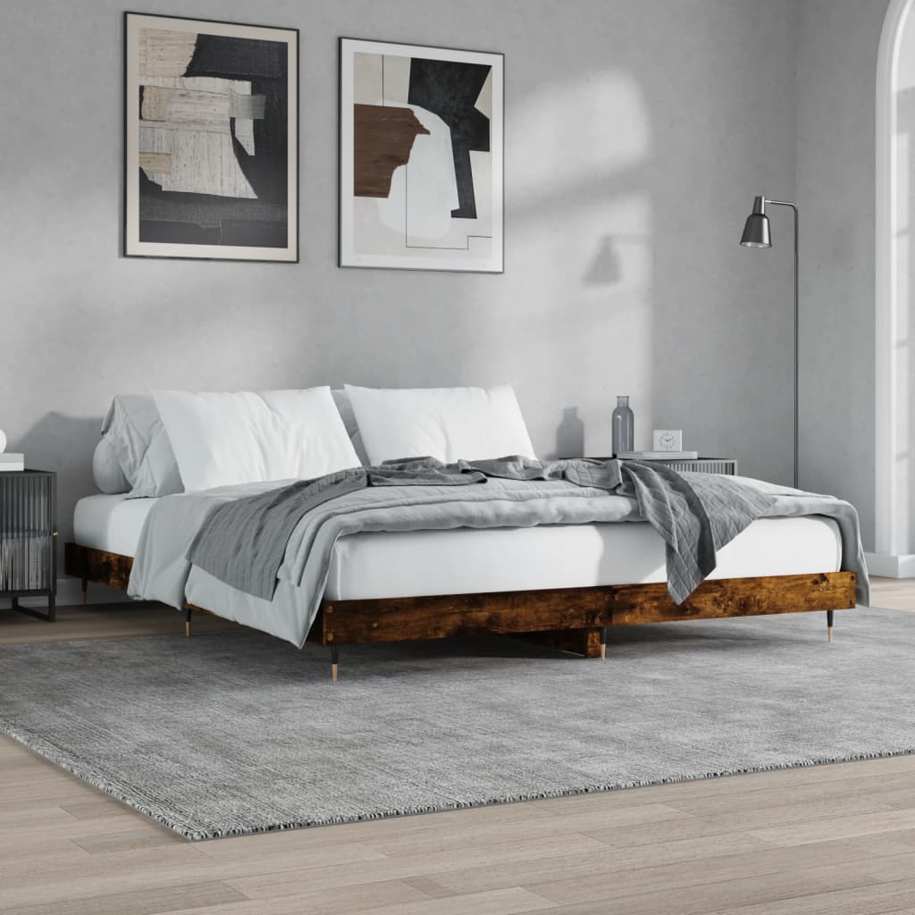 Füstös tölgy színű szerelt fa ágykeret matrac nélkül 200x200 cm