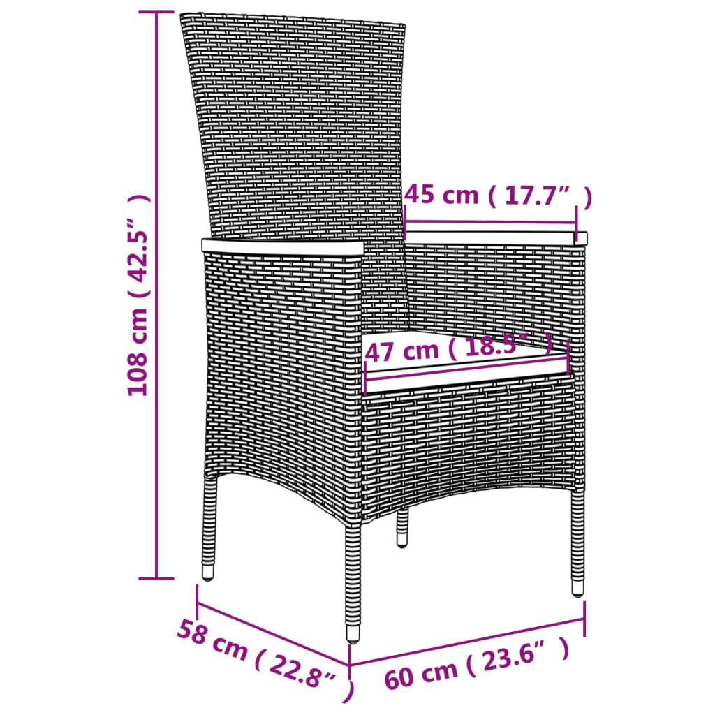 9 részes szürke polyrattan kerti étkezőgarnitúra párnával 10