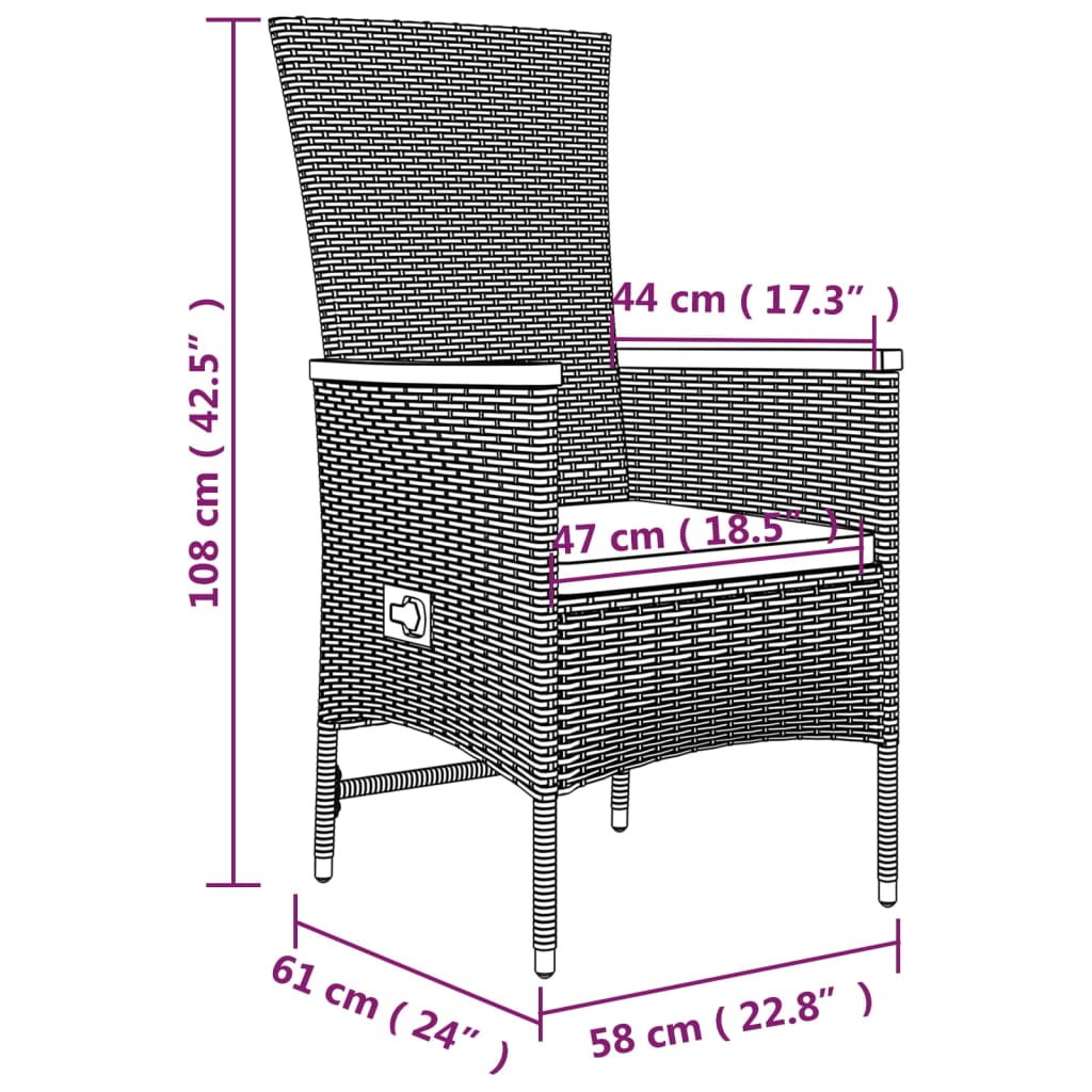 9 részes szürke polyrattan kerti étkezőgarnitúra párnával 11