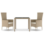 3 részes bézs polyrattan kerti étkezőgarnitúra párnákkal 2