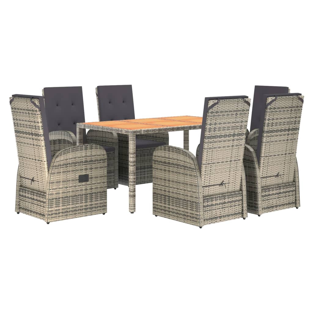 7 részes szürke polyrattan kerti étkezőgarnitúra párnával 3