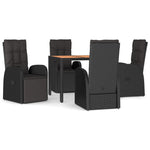 5 részes fekete polyrattan kerti étkezőgarnitúra párnákkal 2